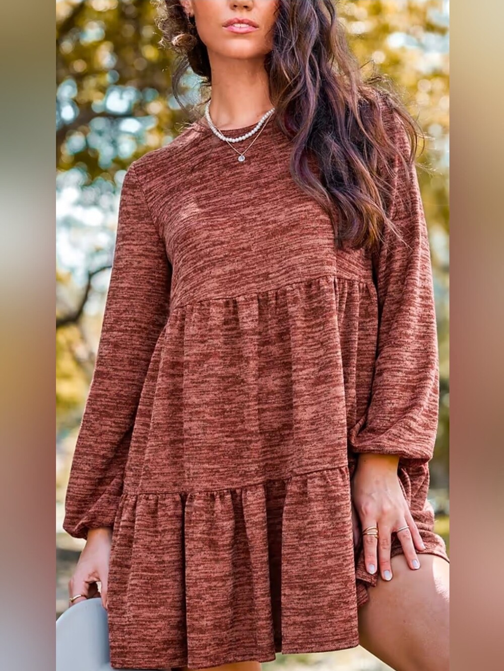 Cupshe Orange Marled Round Neck Long Sleeve Mini Dress NWT